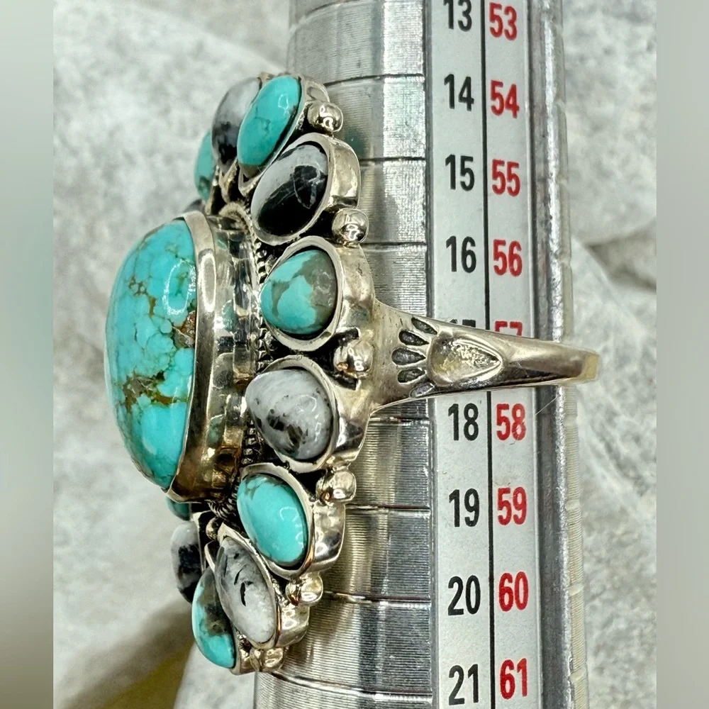 NWT Sierra Nevada Turquoise & White Buffalo Halo Ring 12.90ctw Sterling Silver 8